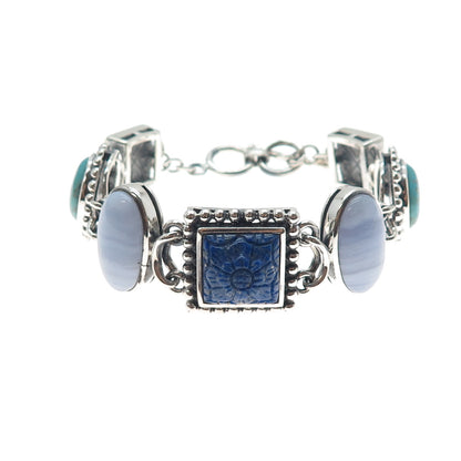 WHITNEY KELLY Sterling Silver Vintage Agate Turquoise Lapis MOP Bracelet 7-7.25"