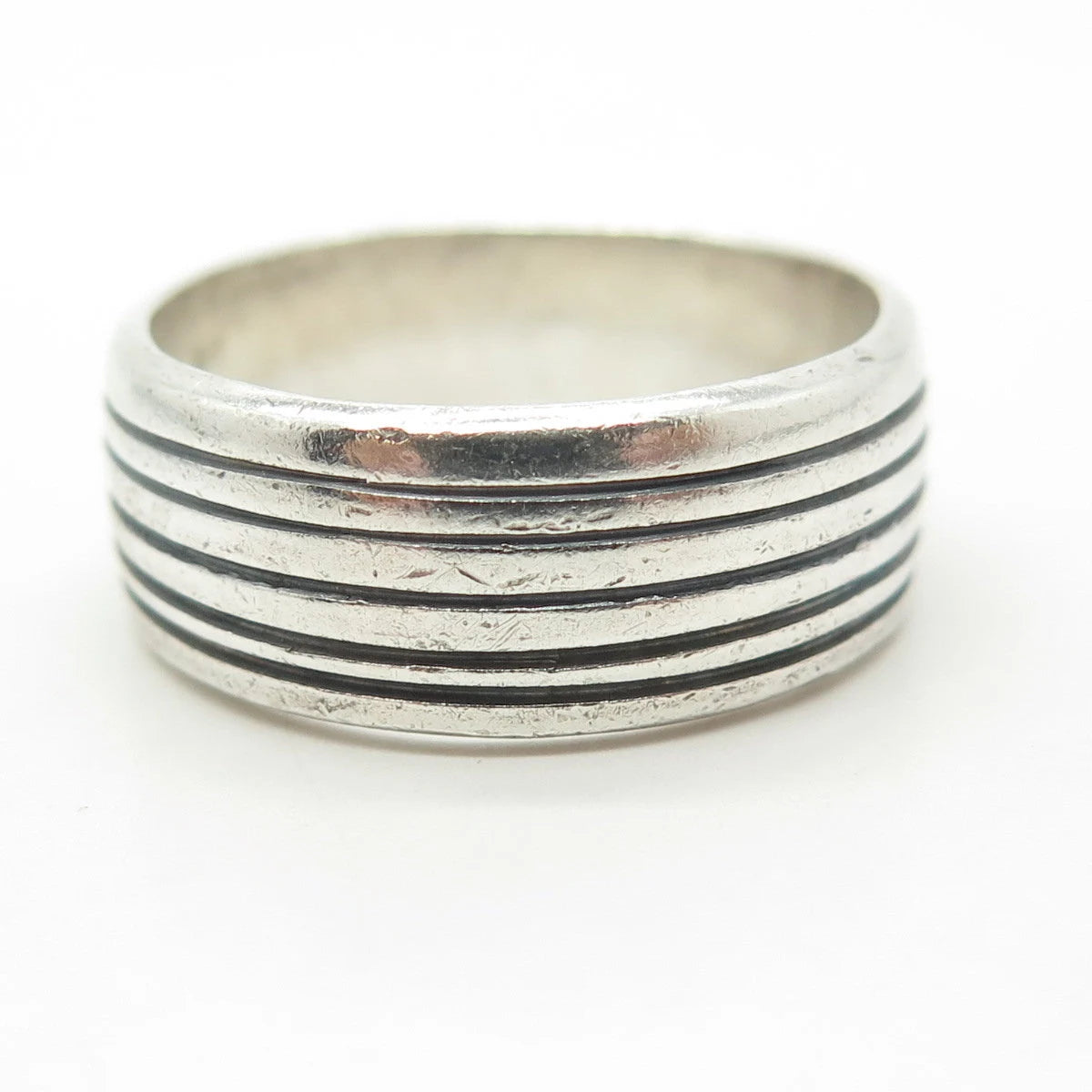 925 Sterling Silver Vintage Striped Band Ring Size 11.25