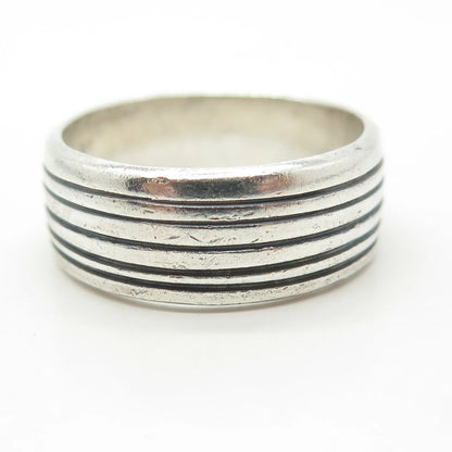 925 Sterling Silver Vintage Striped Band Ring Size 11.25