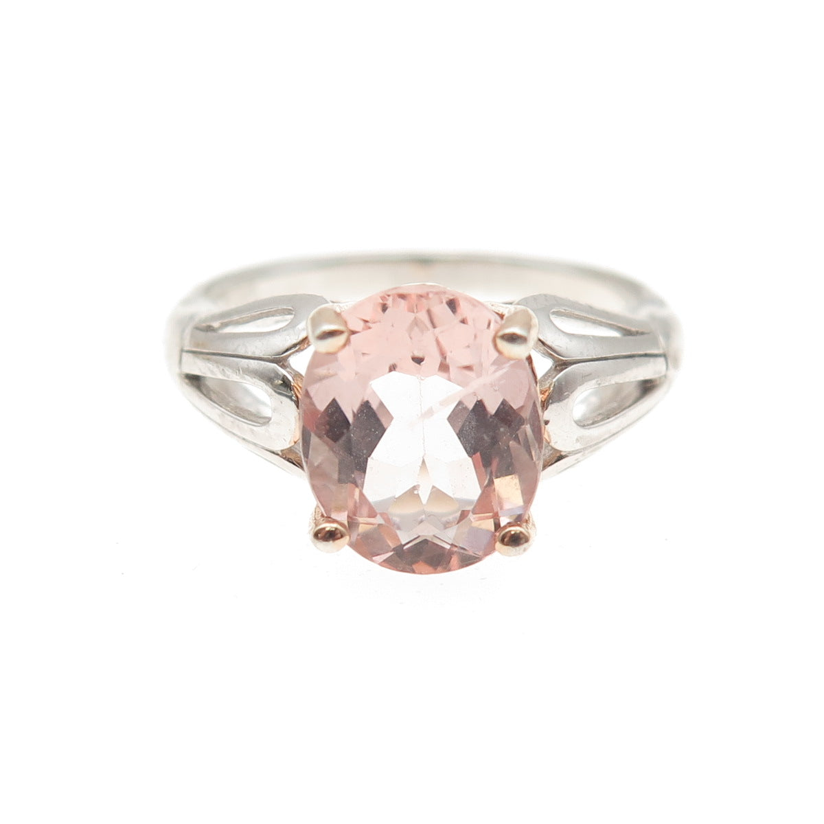 925 Sterling Silver Real Oval-Cut Morganite Floral Ring Size 6