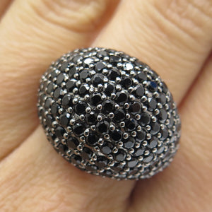 DSMK 925 Sterling Silver Real Black Spinel Gem Cluster Domed Ring Size 7.25