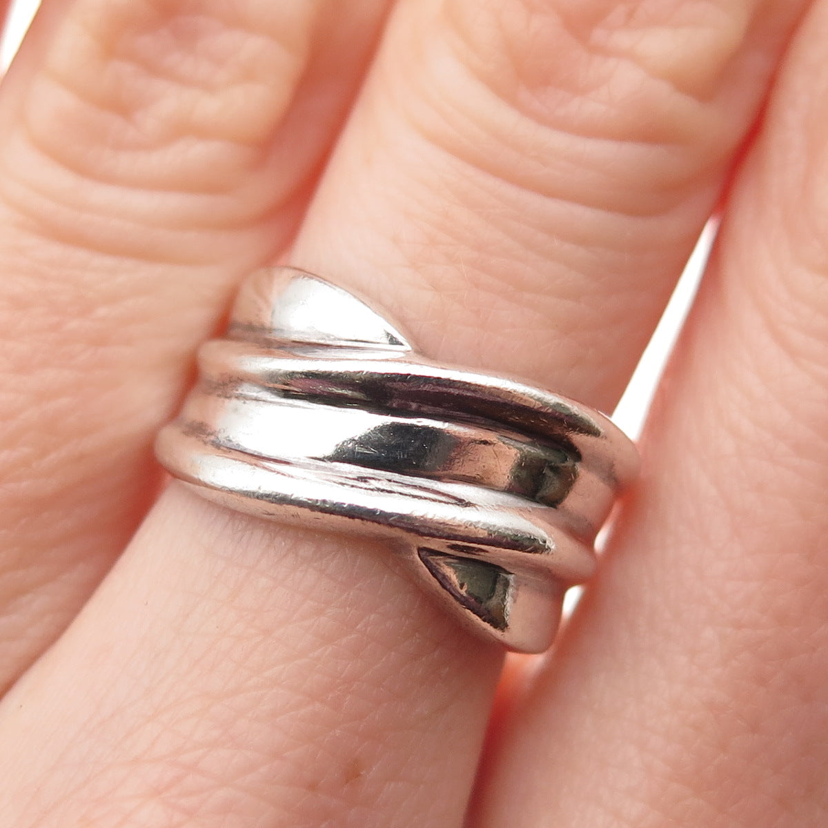 925 Sterling Silver Vintage Modernist Oxidized Ring Size 6