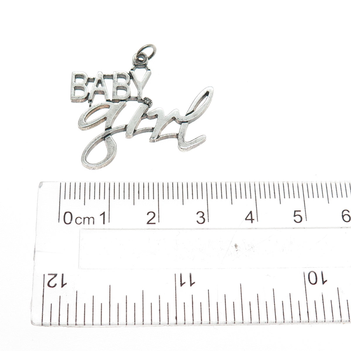 925 Sterling Silver Vintage Real Round-Cut Diamond Baby Girl Charm Pendant