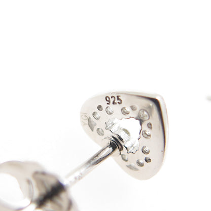 925 Sterling Silver Round-Cut C Z Heart Stud Earrings