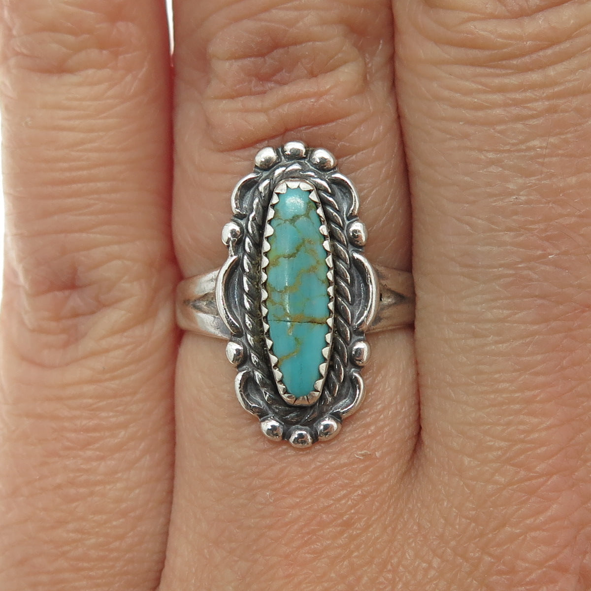 BELL TRADING POST Old Pawn 925 Sterling Silver Vintage Turquoise Ring Size 5.25