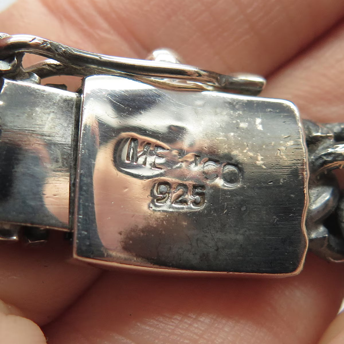 925 Sterling Silver Vintage Mexico Fancy Cable Link Bracelet 7.25"