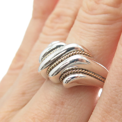 MONICA JAIN 925 Sterling 2-Tone Vintage Modernist Ribbed Oxidized Ring Size 7.5