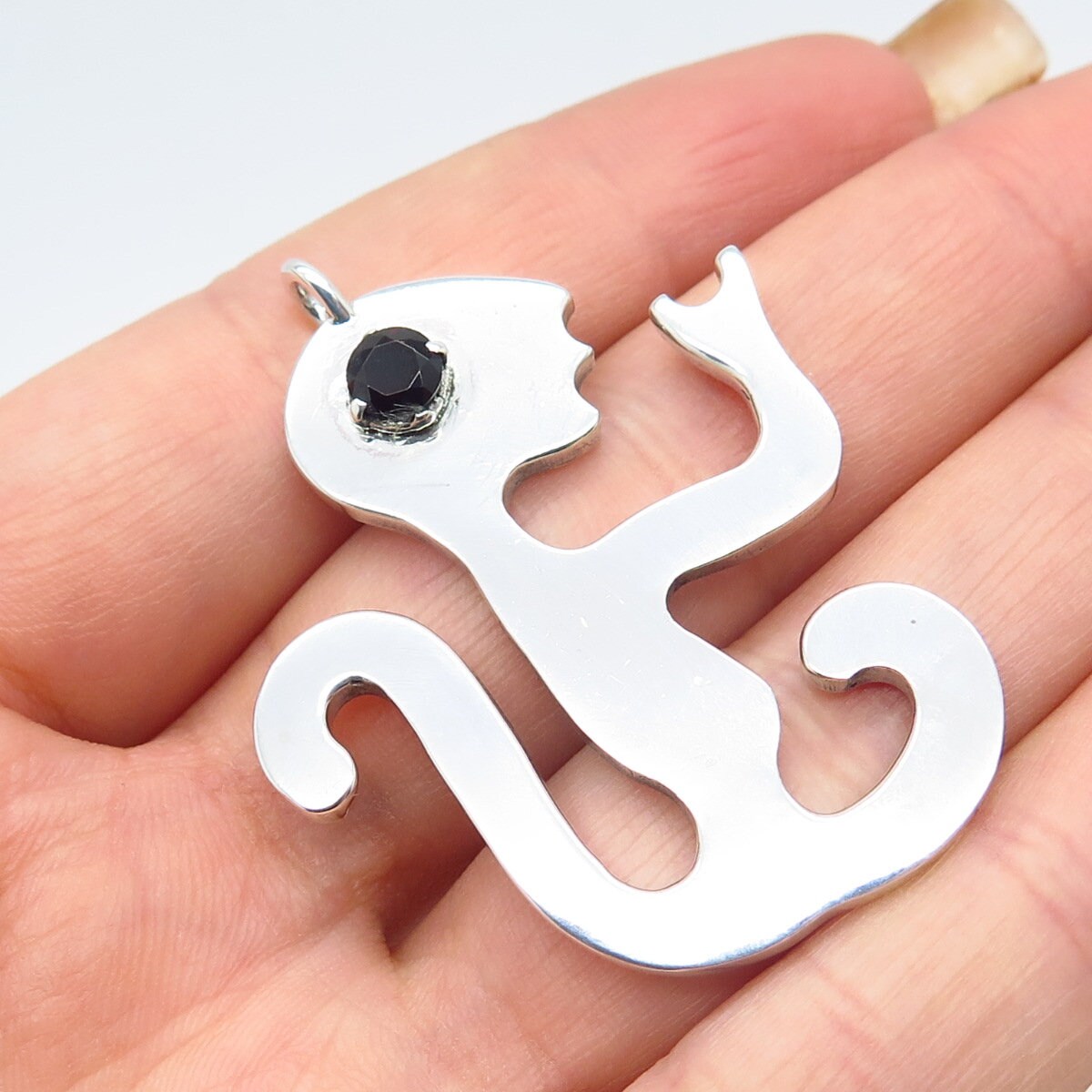 925 Sterling Silver Vintage Real Red Garnet Gemstone Monkey Pendant