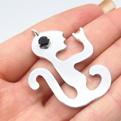 925 Sterling Silver Vintage Real Red Garnet Gemstone Monkey Pendant