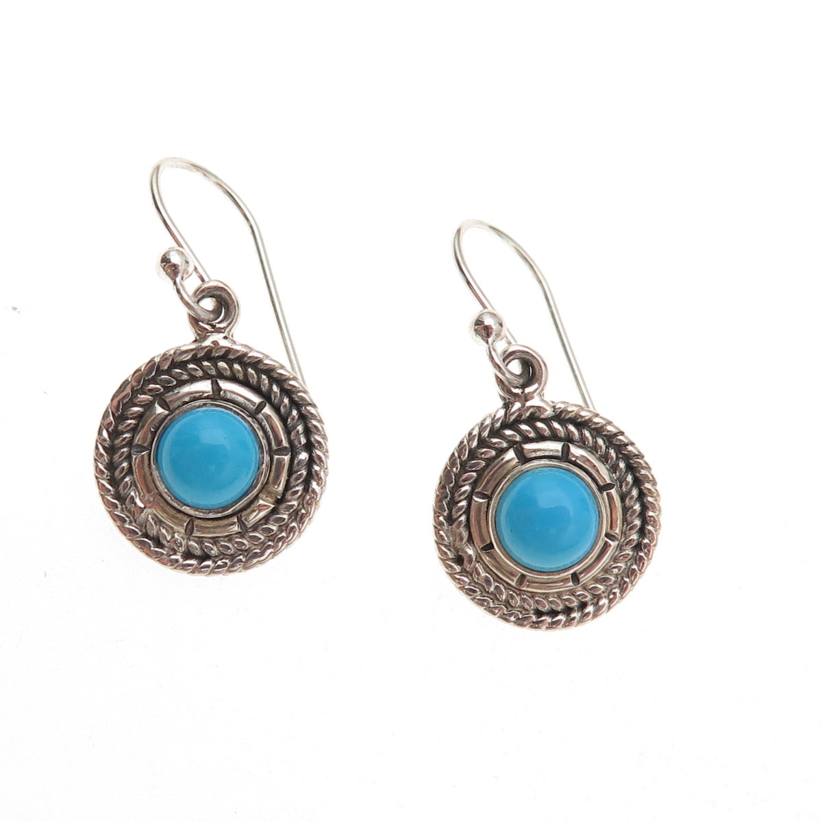 925 Sterling Silver Vintage Real Turquoise Oxidized Dangle Earrings