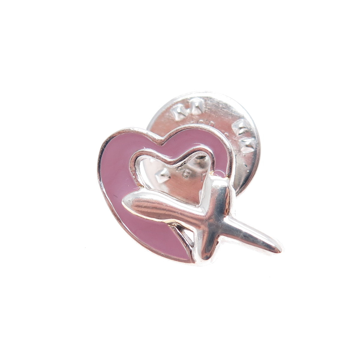 BALLOU 925 Sterling Silver Vintage Italy Enamel Heart Tie Tack / Lapel Pin
