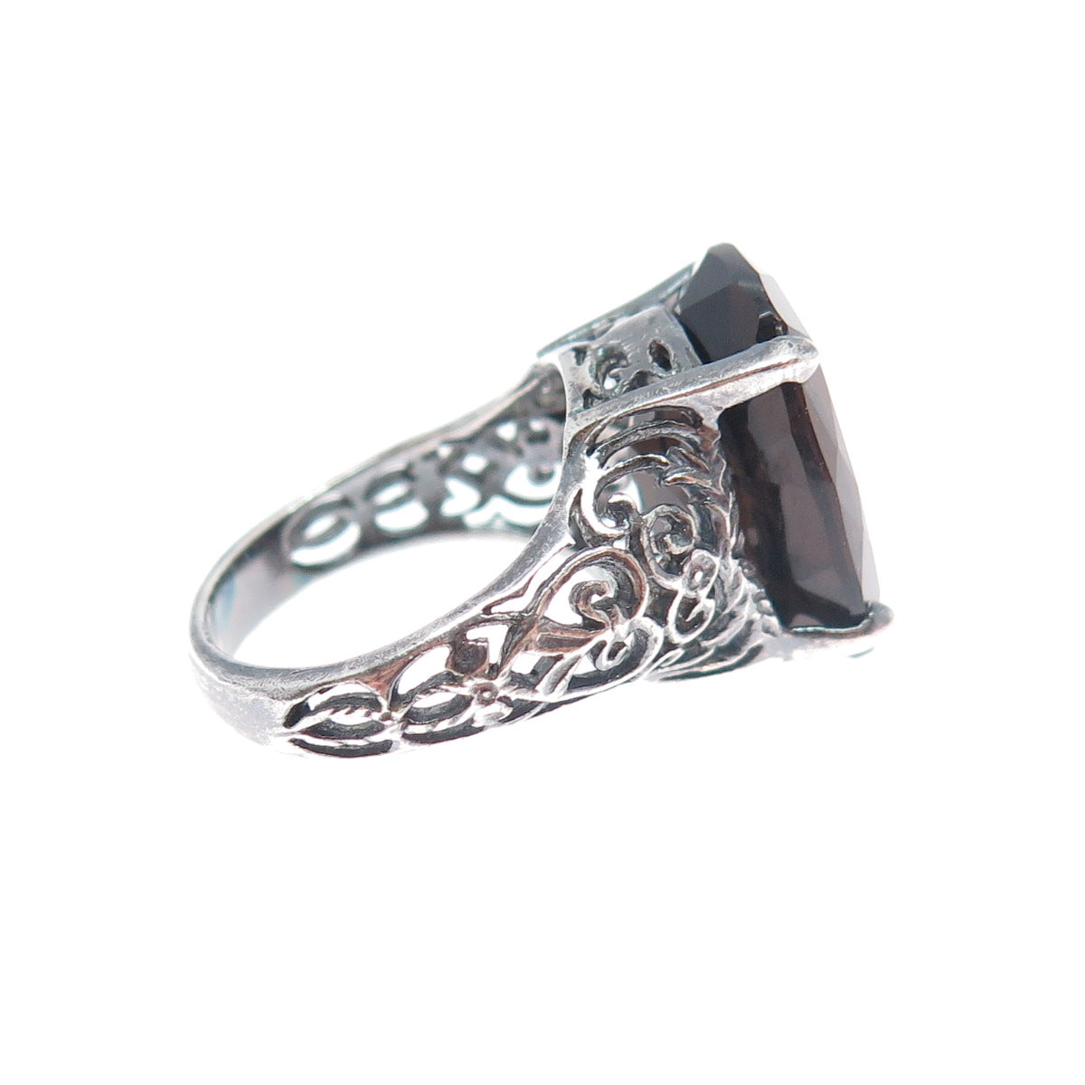 CLYDE DUNEIER CID Sterling Silver Vintage Smoky Quartz Modernist Ring Size 4.75
