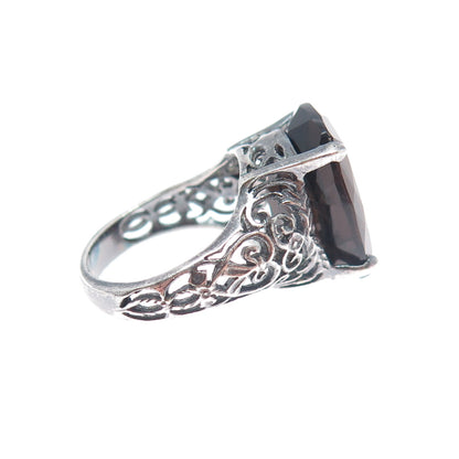 CLYDE DUNEIER CID Sterling Silver Vintage Smoky Quartz Modernist Ring Size 4.75