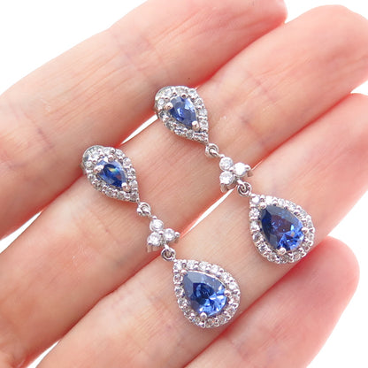 925 Sterling Silver Pear-Cut Blue & Round-Cut White C Z Dangle Earrings