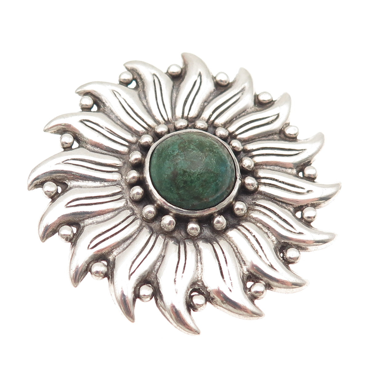 HECTOR AGUILAR 940 Silver Vintage Mexico Real Azurite Flower Oxidized Pin Brooch