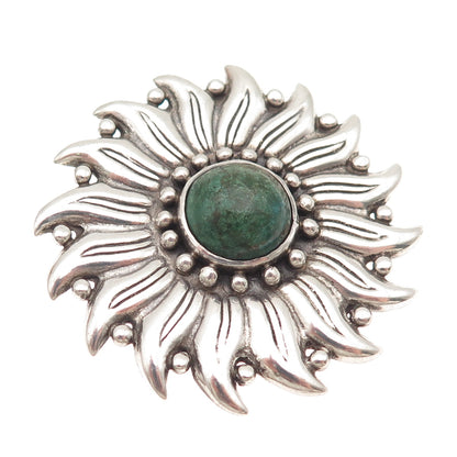 HECTOR AGUILAR 940 Silver Vintage Mexico Real Azurite Flower Oxidized Pin Brooch