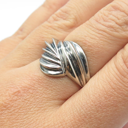 925 Sterling Silver Vintage Modernist Ribbed Ring Size 8.25