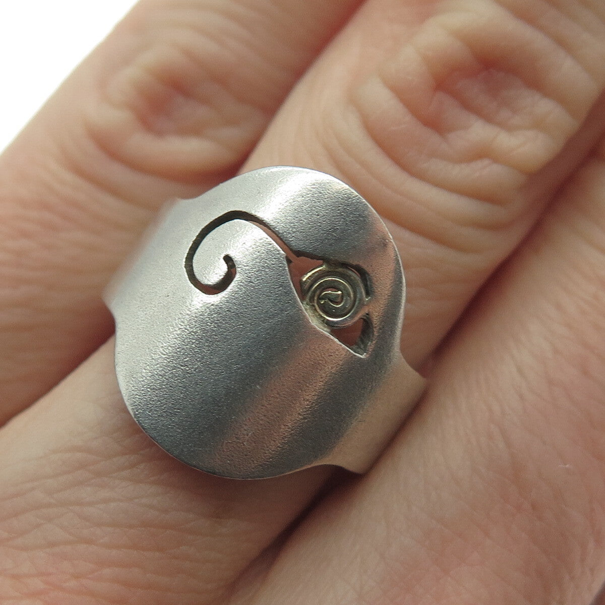 925 Sterling Silver Vintage Modernist Rose Flower Spiral Ring Size 7