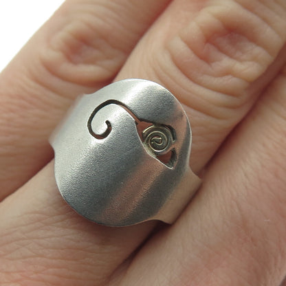 925 Sterling Silver Vintage Modernist Rose Flower Spiral Ring Size 7