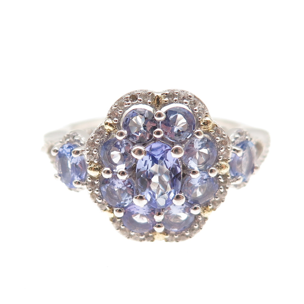 Chuck Clemency 925 Sterling Silver 2-Tone Real Tanzanite White Topaz Ring Size 8