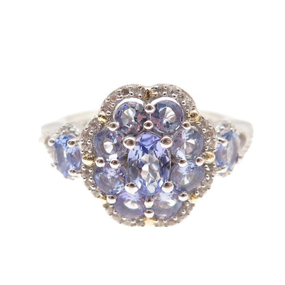 Chuck Clemency 925 Sterling Silver 2-Tone Real Tanzanite White Topaz Ring Size 8