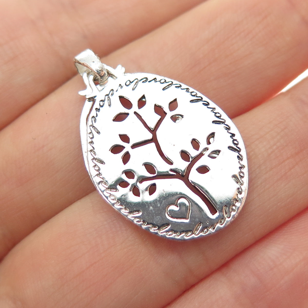925 Sterling Silver Vintage Love Tree of Life Slide Double Charm Pendant