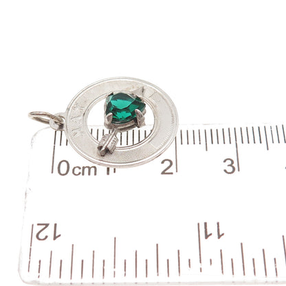 925 Sterling Silver Vintage Rhinestone May Birthstone Heart & Arrow Pendant