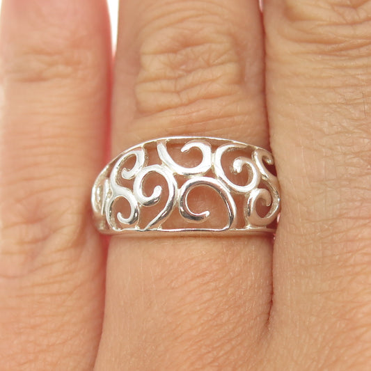 NEVADA 925 Sterling Silver Vintage Floral Scroll Ring Size 6