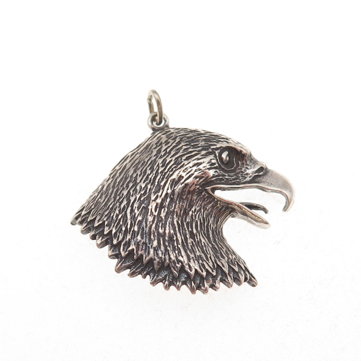 925 Sterling Silver Vintage Bald Eagle Head Oxidized Charm Pendant