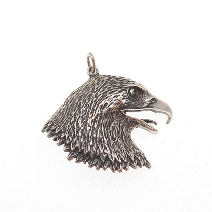 925 Sterling Silver Vintage Bald Eagle Head Oxidized Charm Pendant