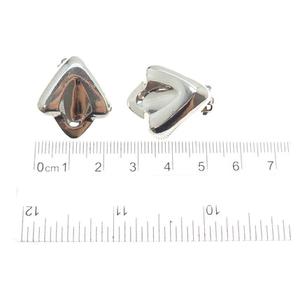 925 Sterling Silver Vintage Modernist Letter V Clip On Earrings