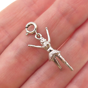 925 Sterling Silver Vintage Cheerleader Spring Ring Lock 3D Charm Pendant