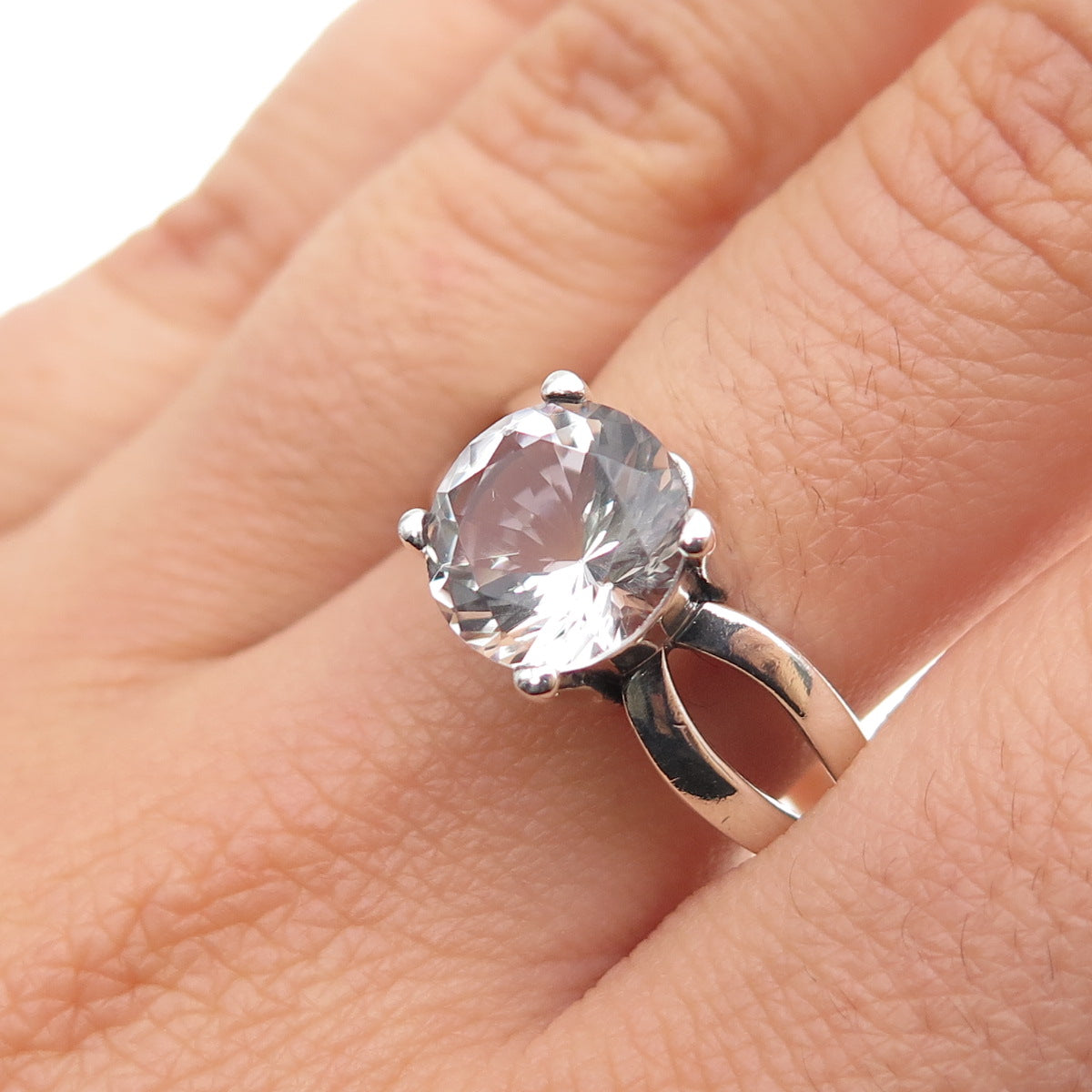 925 Sterling Silver Vintage Round-Cut C Z Engagement Ring Size 10
