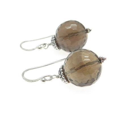 BARSE 925 Sterling Silver Vintage Real Smoky Quartz Ball Beads Earrings