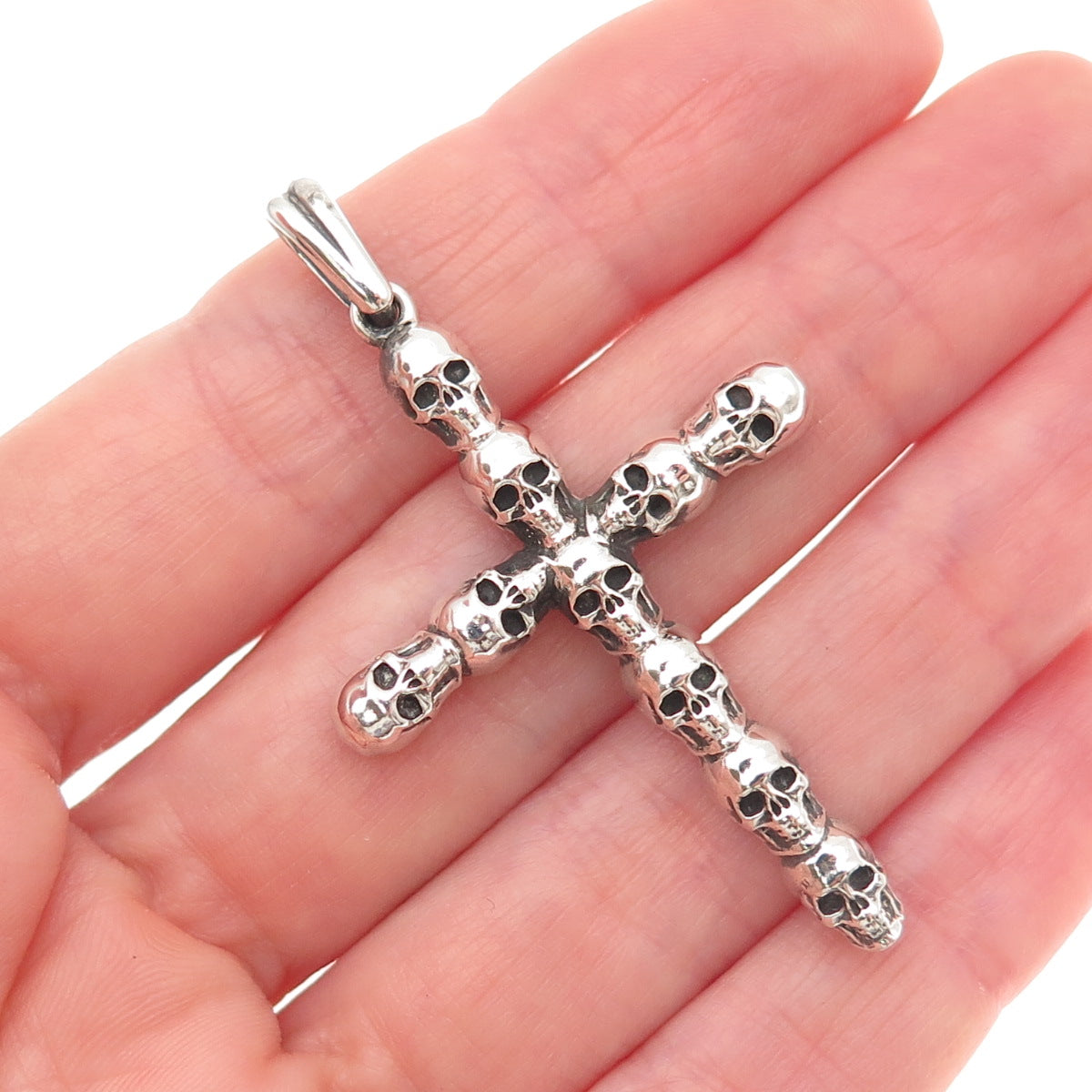 925 Sterling Silver Vintage Skull Cross Oxidized Pendant