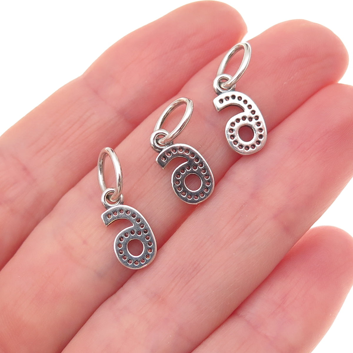 Pandora 925 Sterling Silver C Z Lucky Number 6 SET of 3 Charm Pendants