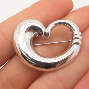 925 Sterling Silver Vintage Open Heart Pin Brooch