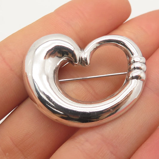 925 Sterling Silver Vintage Open Heart Pin Brooch