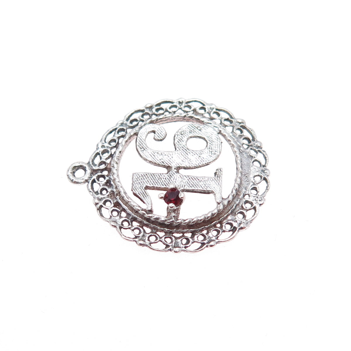 925 Sterling Silver Vintage Real Red Garnet Sweet 16 Charm Pendant