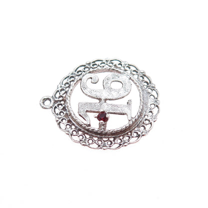 925 Sterling Silver Vintage Real Red Garnet Sweet 16 Charm Pendant