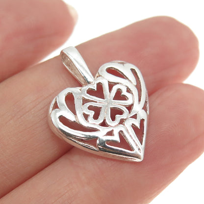 925 Sterling Silver Vintage Ornate Clover & Heart Pendant