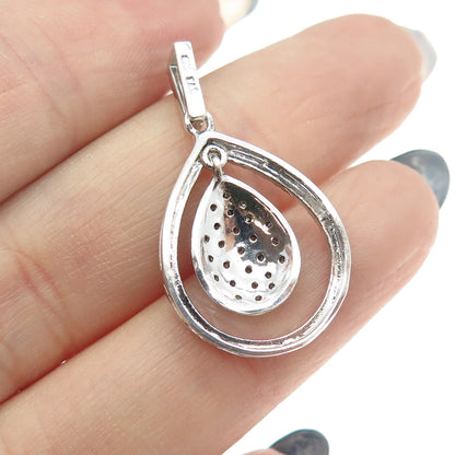 925 Sterling Silver Real Round-Cut Cognac Diamond Teardrop Pendant