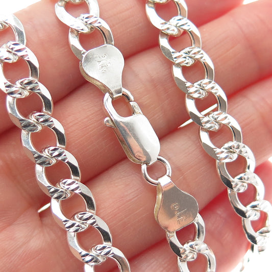 925 Sterling Silver Vintage Italy Diamond-Cut Curb Chain Necklace 24"