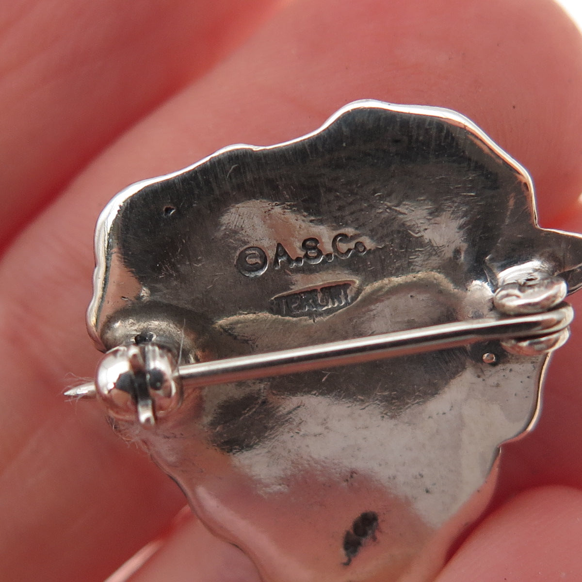 A.S. Co. 925 Sterling Silver Antique Art Deco Floral Lady Oxidized Pin Brooch