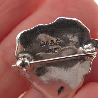A.S. Co. 925 Sterling Silver Antique Art Deco Floral Lady Oxidized Pin Brooch