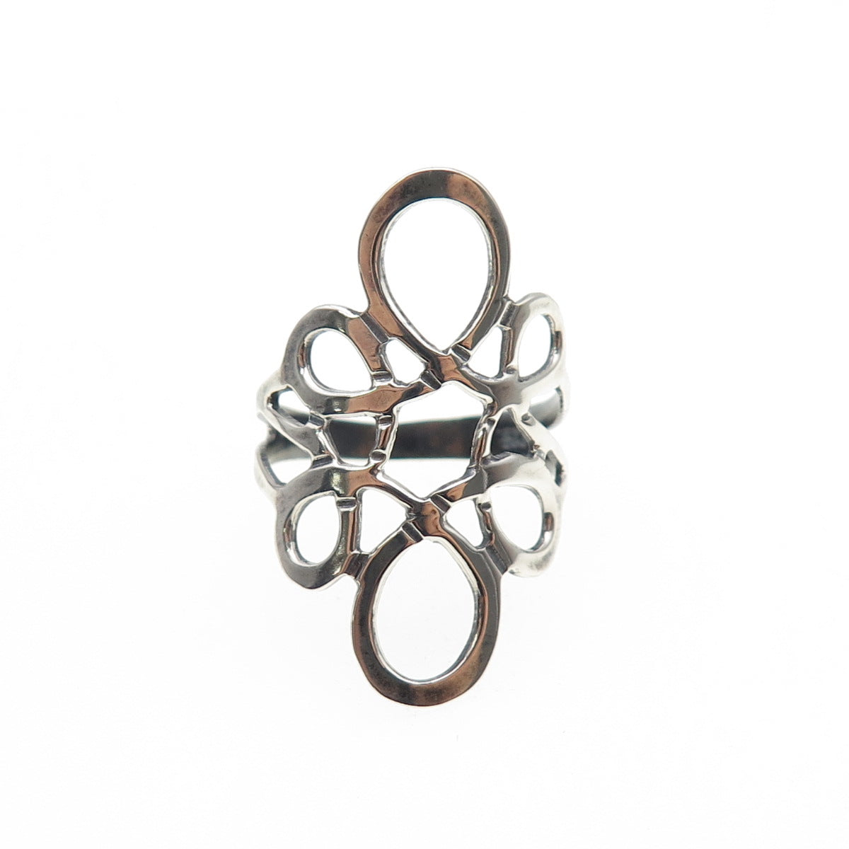 925 Sterling Silver Vintage Mexico Modernist Flower Oxidized Ring Size 6.25