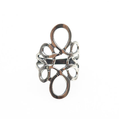 925 Sterling Silver Vintage Mexico Modernist Flower Oxidized Ring Size 6.25