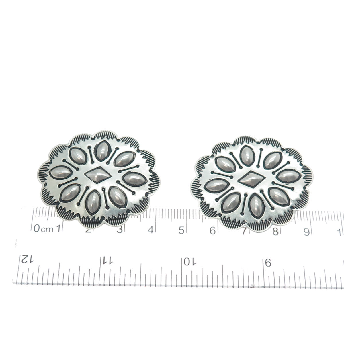 MICHAEL THOMPSON NAVAJO Old Pawn 925 Sterling Vintage Concho Clip On Earrings