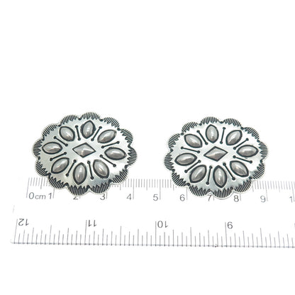 MICHAEL THOMPSON NAVAJO Old Pawn 925 Sterling Vintage Concho Clip On Earrings
