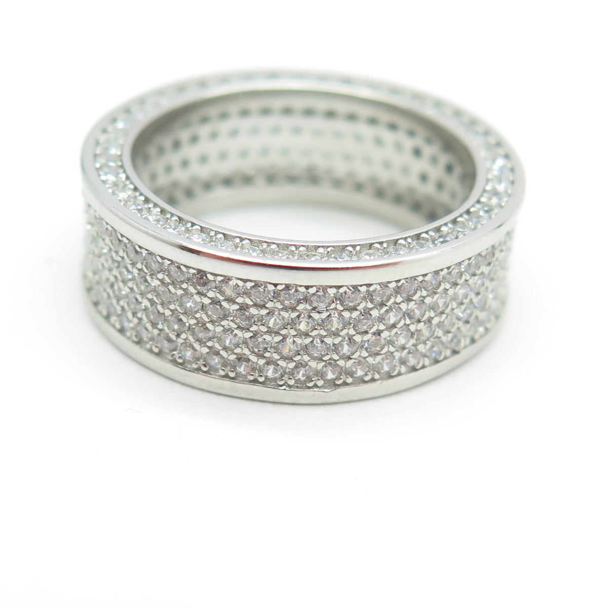 925 Sterling Silver Pave C Z All Around Eternity Band Ring Size 6.25